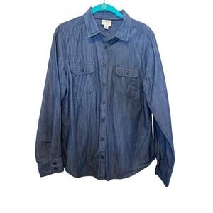 St. John's Bay Denim Button Blouse Long Sleeve Petite Women's Size PL